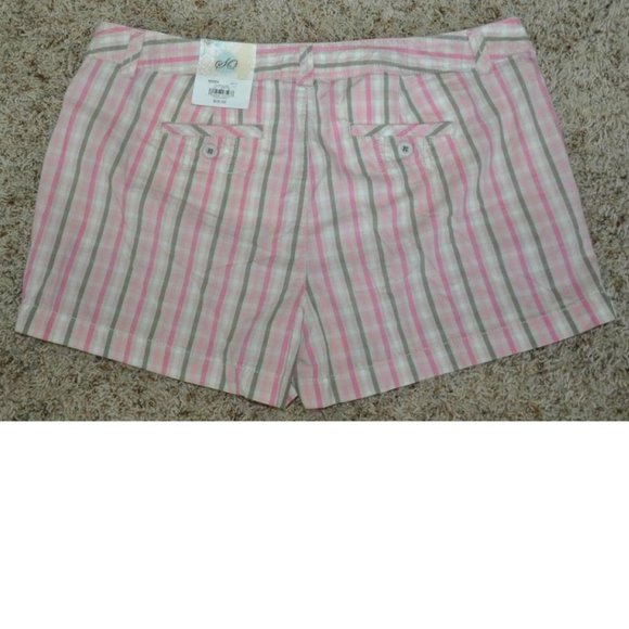 Womens Cotton Shorts SO Pink Plaid sz 5 Lowrise Button Tab Summer Jr Girls - Picture 2 of 2